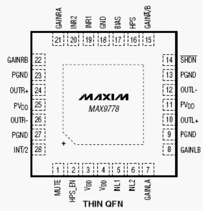 Расположение выводов MAX9778