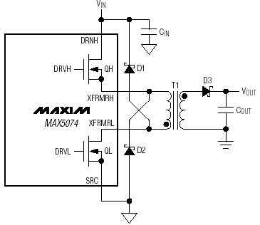 Типивая схема включения MAX5074